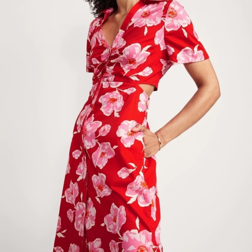 Old Navy Midi Floral Red Dress M